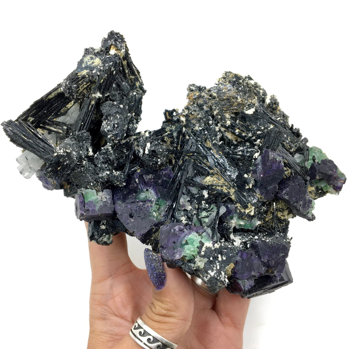 Aquamarine Beryl Purple Fluorite Green Black Schorl Tourmaline XL Top Shelf Crystal Cluster Cabinet Rocks Minerals Mineral Specimen Erongo