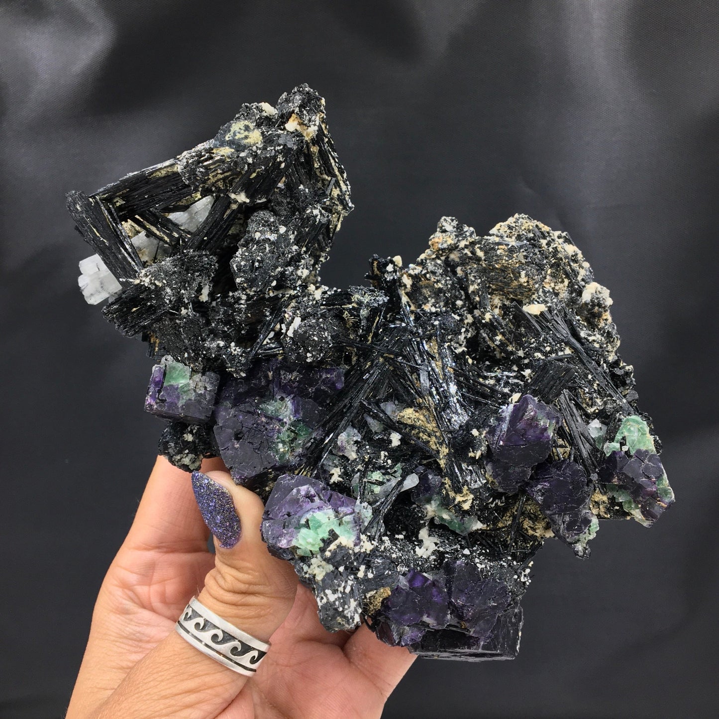 Aquamarine Beryl Purple Fluorite Green Black Schorl Tourmaline XL Top Shelf Crystal Cluster Cabinet Rocks Minerals Mineral Specimen Erongo