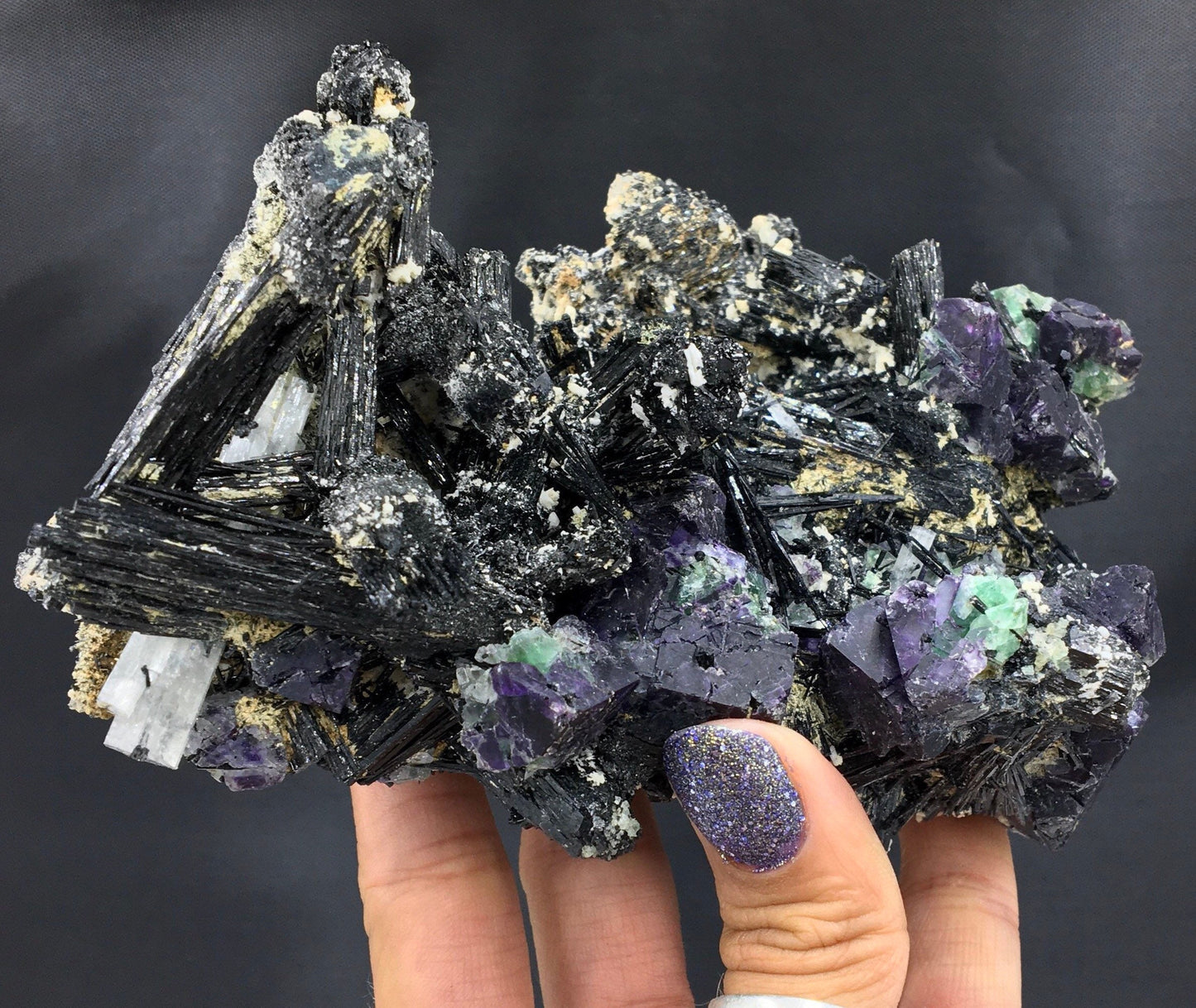 Aquamarine Beryl Purple Fluorite Green Black Schorl Tourmaline XL Top Shelf Crystal Cluster Cabinet Rocks Minerals Mineral Specimen Erongo