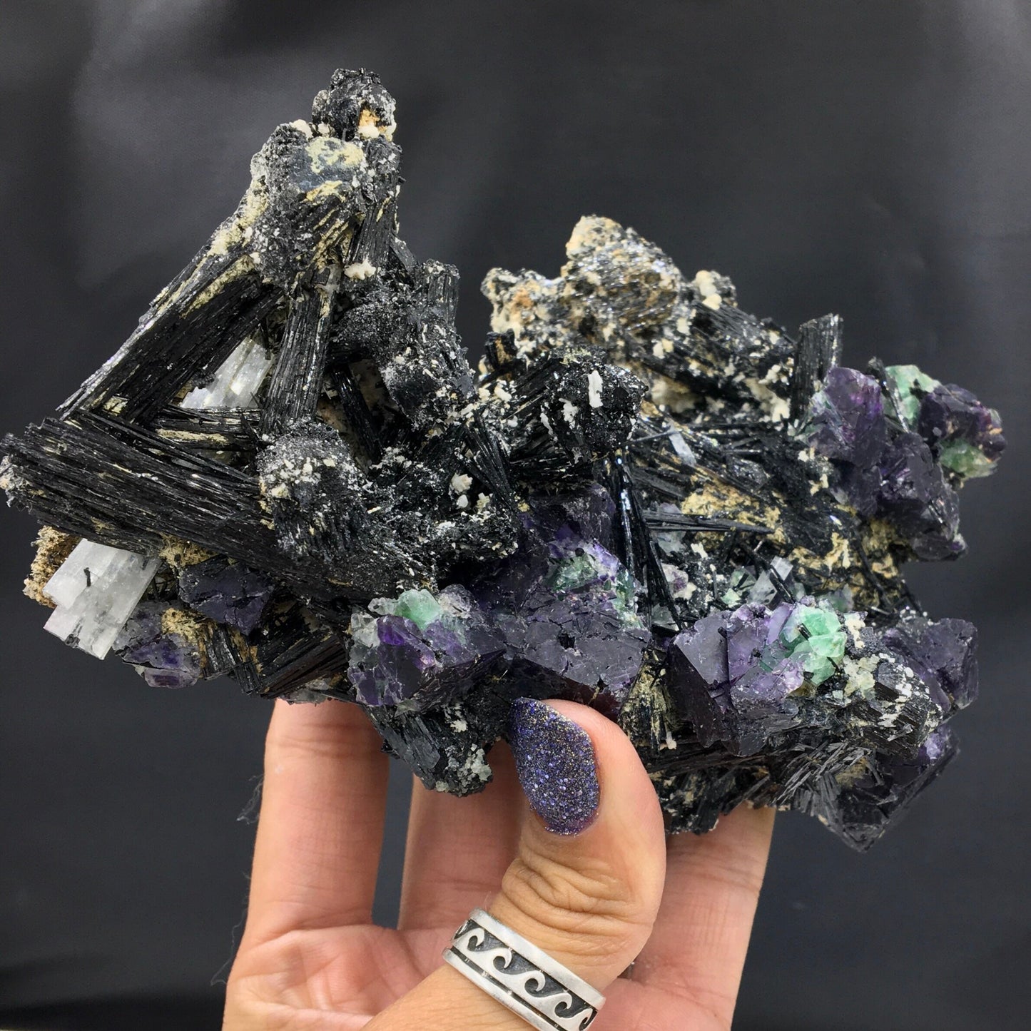 Aquamarine Beryl Purple Fluorite Green Black Schorl Tourmaline XL Top Shelf Crystal Cluster Cabinet Rocks Minerals Mineral Specimen Erongo