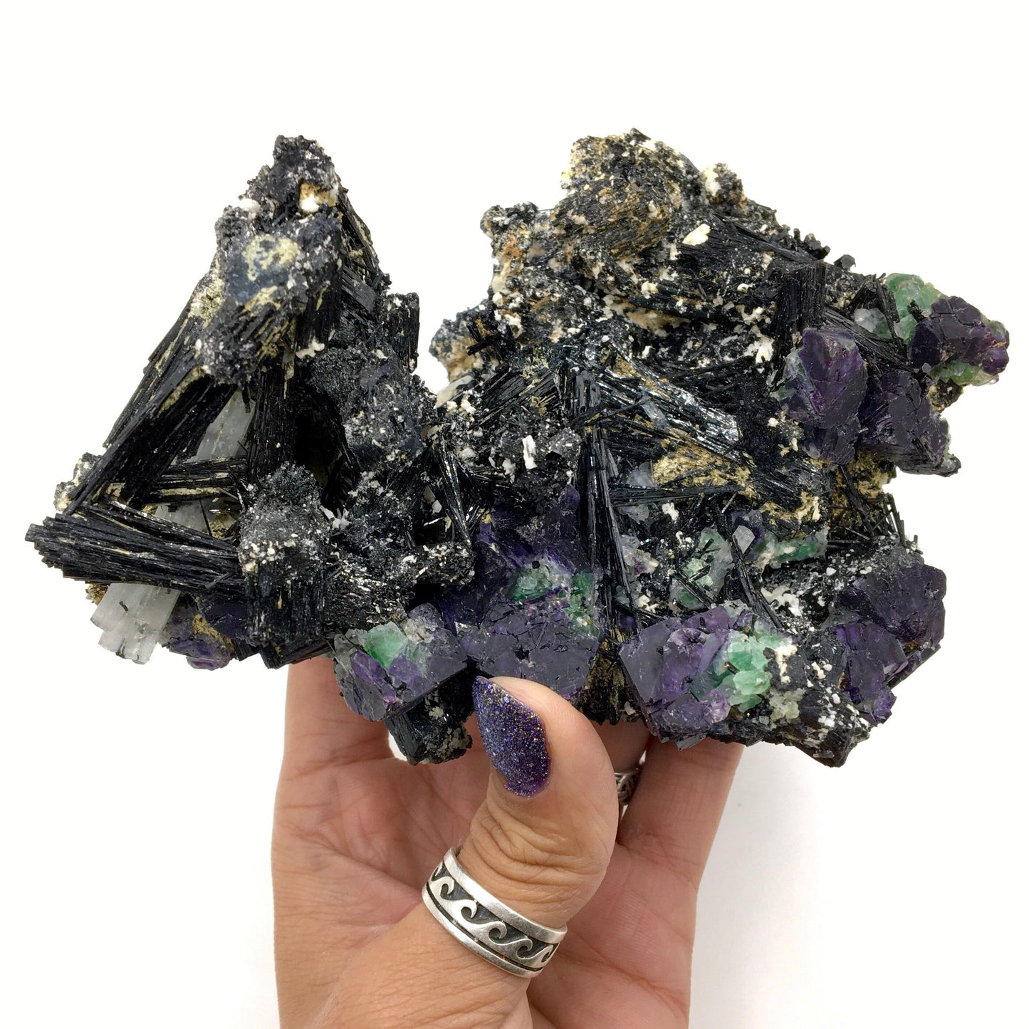 Aquamarine Beryl Purple Fluorite Green Black Schorl Tourmaline XL Top Shelf Crystal Cluster Cabinet Rocks Minerals Mineral Specimen Erongo