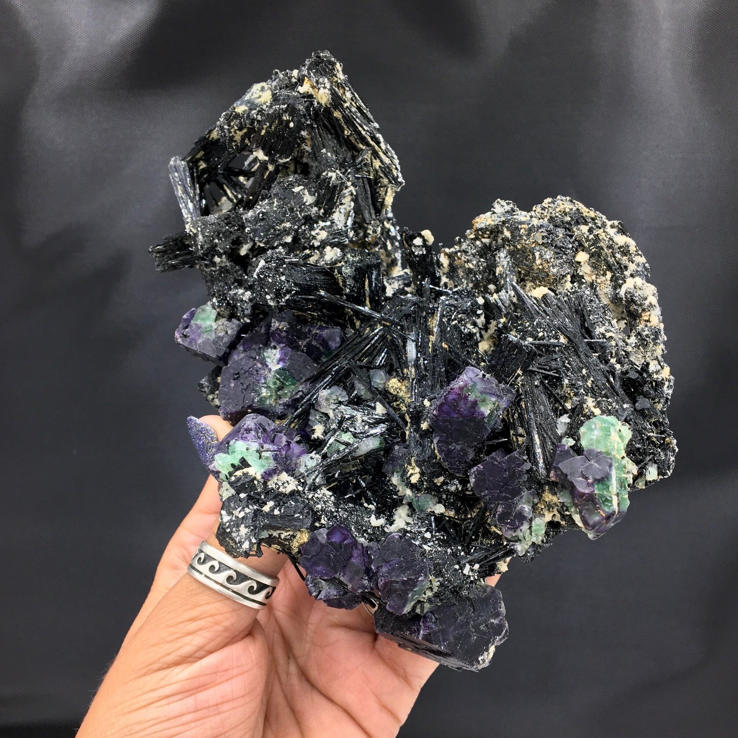 Aquamarine Beryl Purple Fluorite Green Black Schorl Tourmaline XL Top Shelf Crystal Cluster Cabinet Rocks Minerals Mineral Specimen Erongo