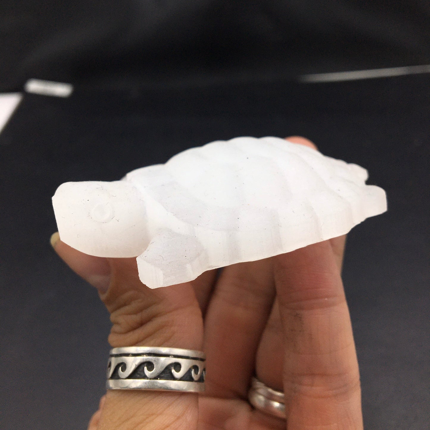 Satin Spar Turtle Tortoise (Fibrous Gypsum, misnomer Selenite) Polished Carving—SM17