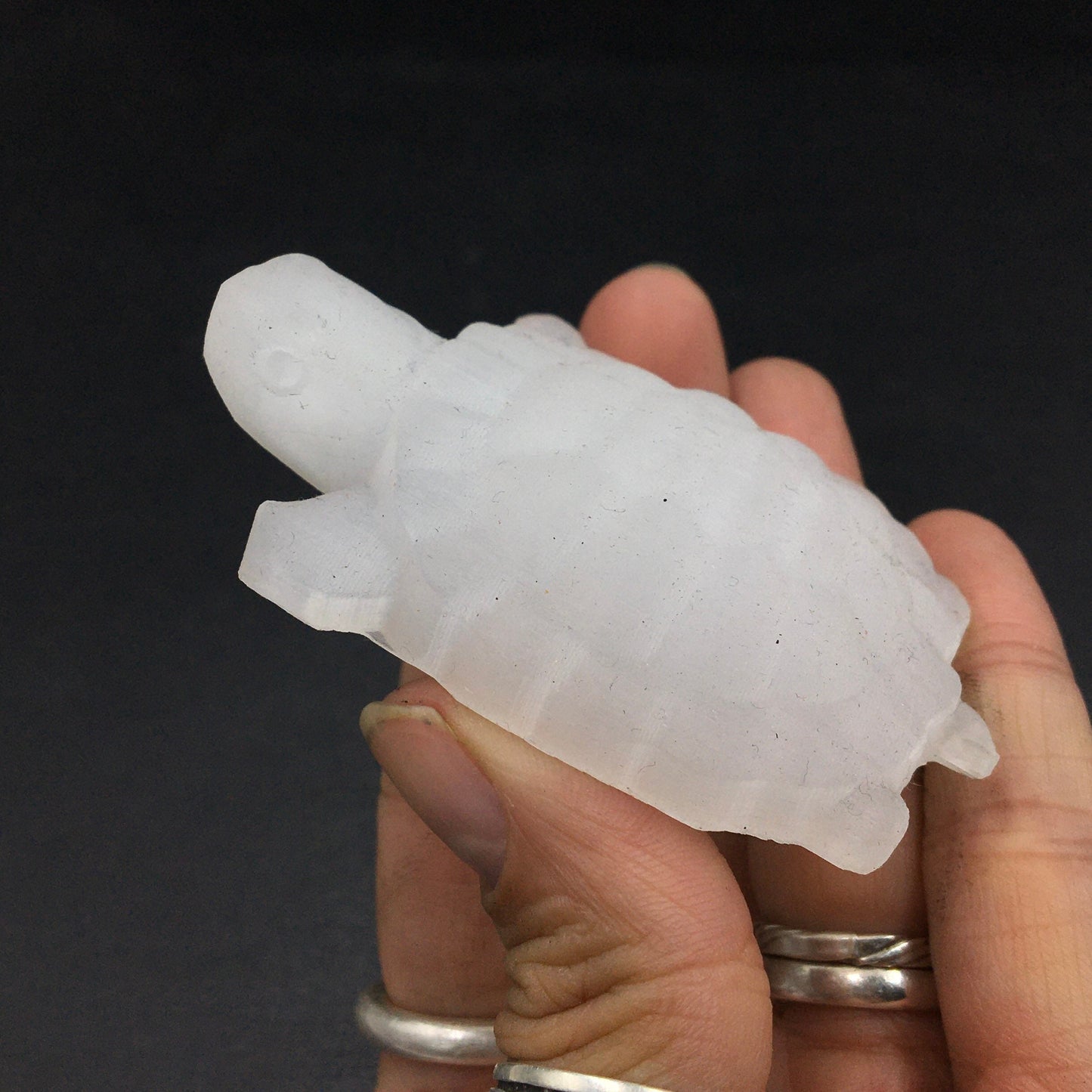 Satin Spar Turtle Tortoise (Fibrous Gypsum, misnomer Selenite) Polished Carving—SM17