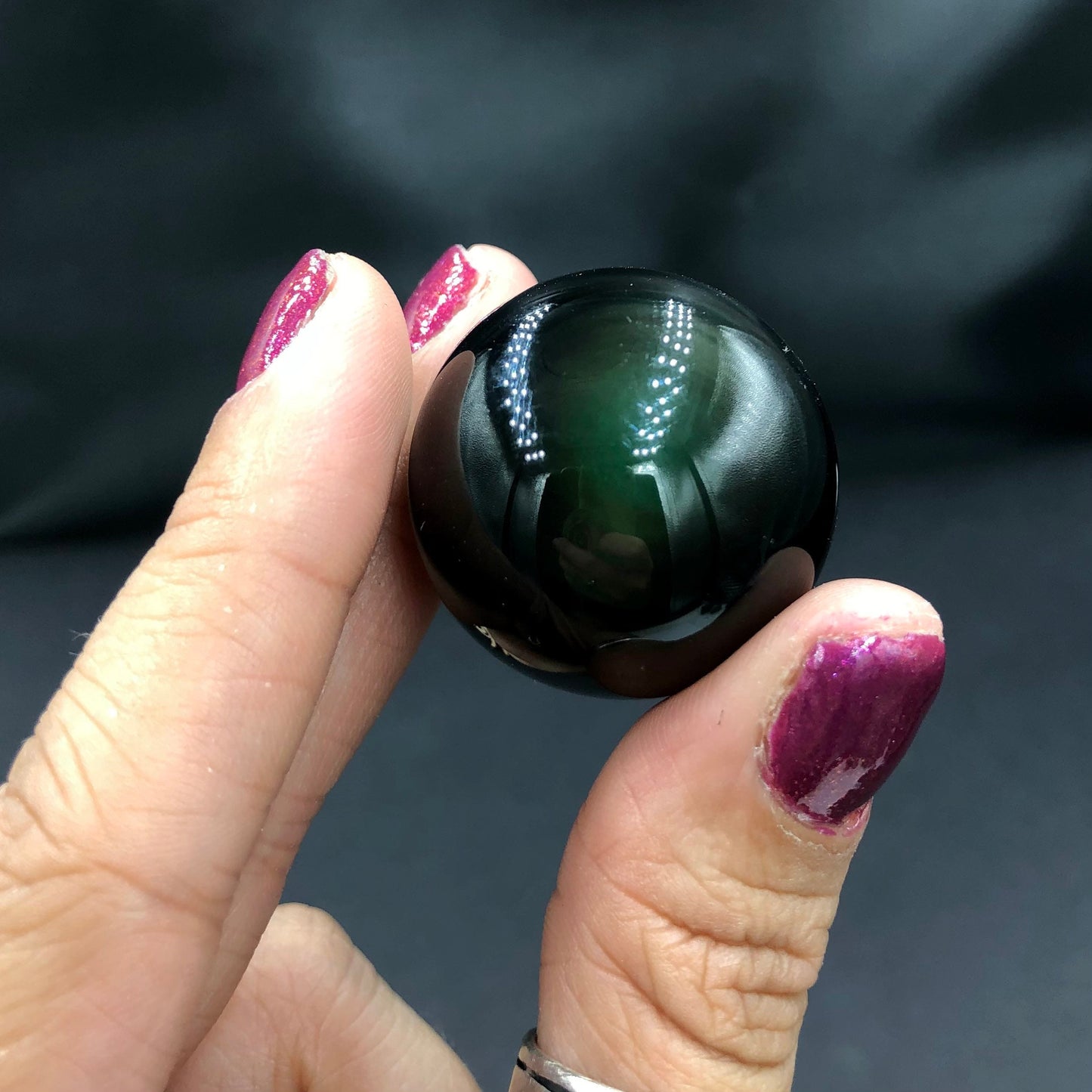 Rainbow Obsidian Polished Mini Sphere on Spider Wood Stand, Mexico—POL1