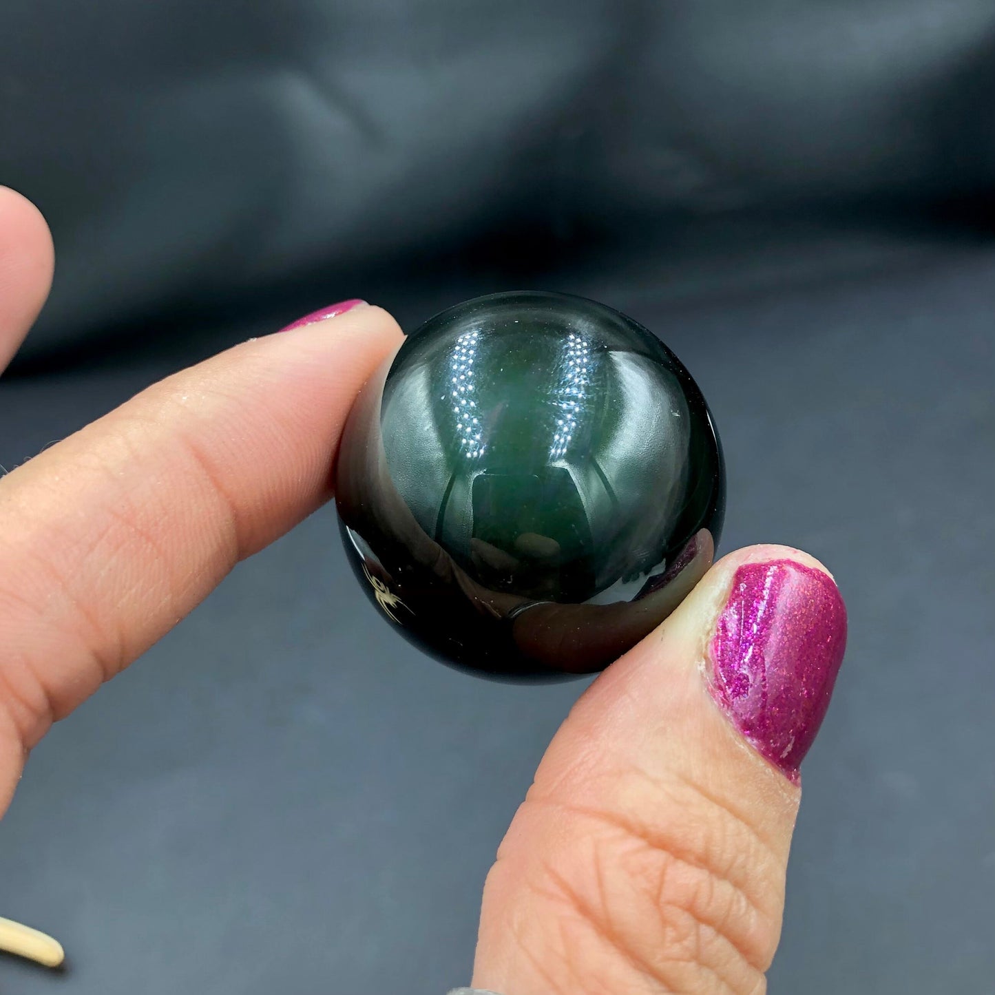 Rainbow Obsidian Polished Mini Sphere on Spider Wood Stand, Mexico—POL2