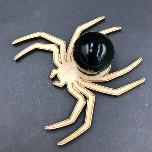 Rainbow Obsidian Polished Mini Sphere on Spider Wood Stand, Mexico—POL1